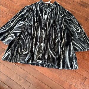 Chic Black and Gray Faux Fur Coat